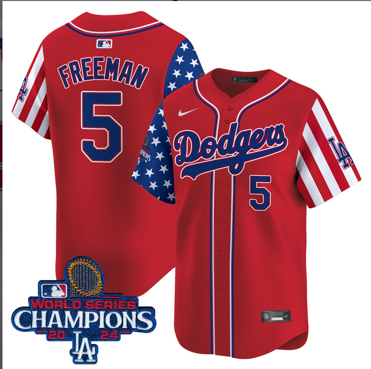 Men MLB Los Angeles Dodgers #5 Freeman American Style red 2024 World Series Champions  Limited Jersey